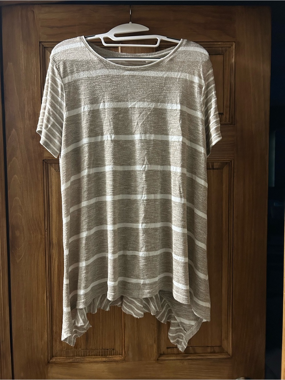 Soft Surroundings Beige and Cream Striped Short-Sleeve Tunic